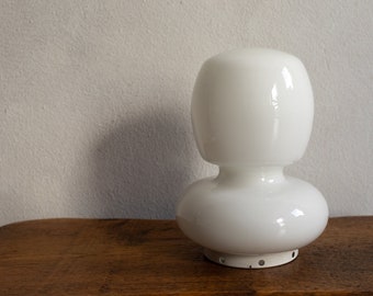 1960s Vintage Italian White Opaline Glass - Mushroom Nightstand / Table Lamp