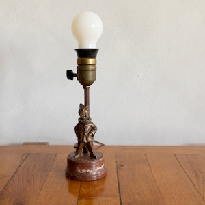 1920s Vintage Small Table Lamp with Young Clown Brass and Marble image 1