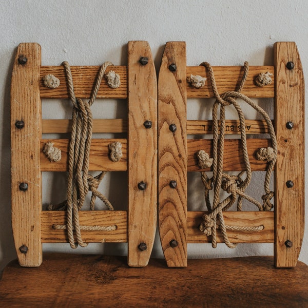 1940 WWII Swiss Military Issued - Vintage Wooden Mountaineering Snowshoes