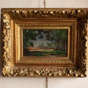 Late 19th Century Antique - French Landscape Painting - Oil on Panel in Gilt Frame