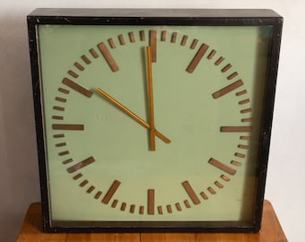 1970s - Vintage XXXL Square Black Framed Clock