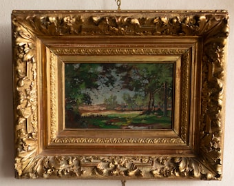 Late 19th Century Antique - French Landscape Painting - Oil on Panel in Gilt Frame