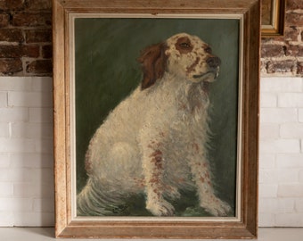 1930's Vintage Framed Spaniel Dog Portrait Painting. Oil Painting on Canvas by French Artist L. Mery