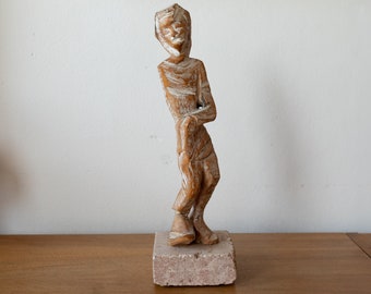 1970s Vintage Wooden Sculpture on Base by Dutch Artist Harri Huijsman