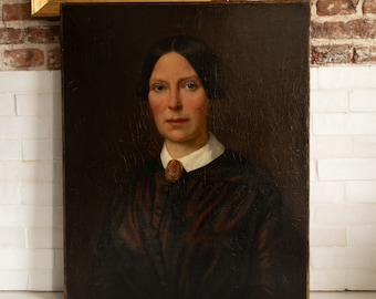 1849 Groot prachtig portretschilderij van een vrouw, olieverf op doek