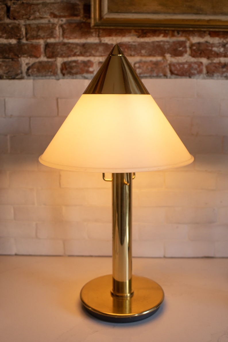 1990s Glasshutte Limburg Brass & Opaline Glass Vintage Table Lamp / Light Lamp 2 of 2 available image 5