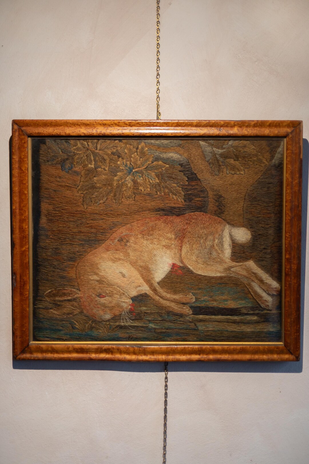 Antique French Needlework, Framed 19th Century Handwork Hunting Scene ...