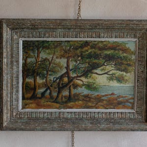 Antique Landscape Oil Painting, Trees Oil Painting, Antique Nature Painting, Original Art, Oil on Board, Framed in Montparnasse Frame