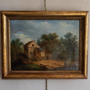 Antique landscape oil painting, Country Landscape, French Landscape, Antique Original Oil Painting, French Painting, Framed in Gold Frame