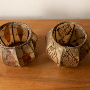 A 1970s Pair of Vintage Leather Painted Candle Holders image 3