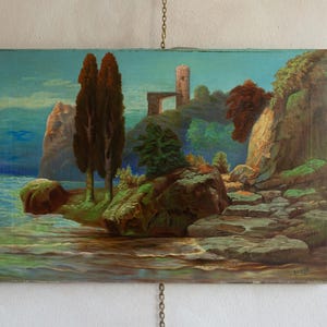 Antique Landscape Oil Painting, Antique Colourful landscape Oil Painting, Antique Original Oil on Canvas Painting, Art Deco, Vintage, Signed