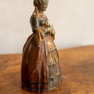 1850-1870 Mid-19th Century English Antique Match & Strike Figurine Victorian Era Cold Painted Spelter Crinoline Lady Holding a Puppy image 7