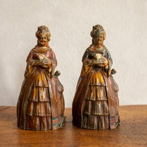 1850-1870 Mid-19th Century English Antique Match & Strike Figurine Victorian Era Cold Painted Spelter Crinoline Lady Holding a Puppy image 8