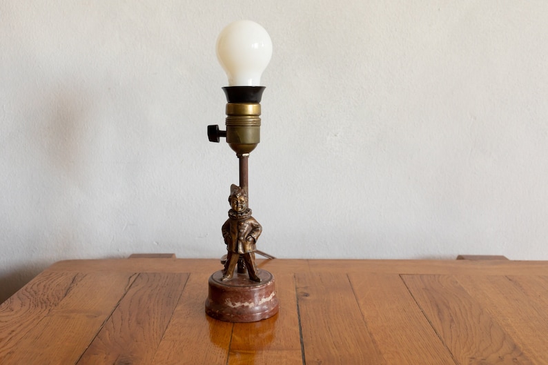 1920s Vintage Small Table Lamp with Young Clown Brass and Marble image 1