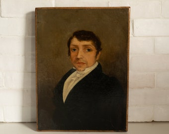 Ancien portrait d'homme classique, France, XIXe siècle - Huile sur toile