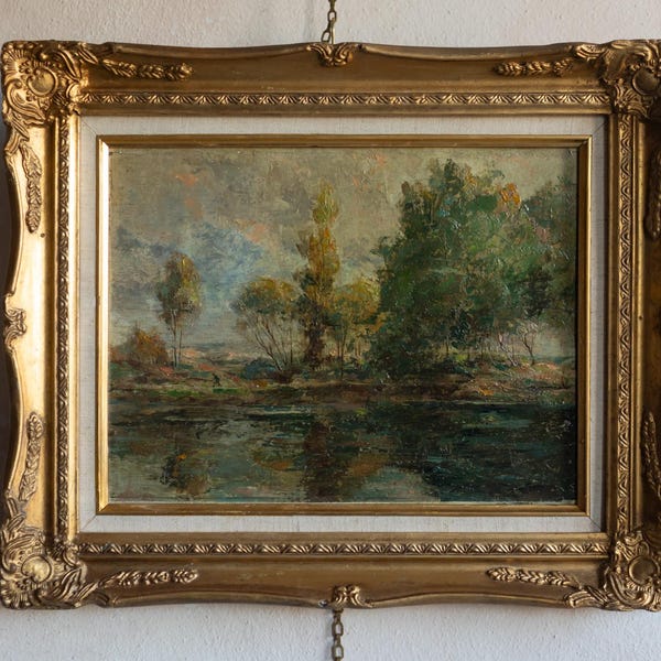 Turn of the Century French Impressionist Landscape. Original Oil Painting in Gold Frame