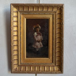 Antique Portrait Oil Painting, Antique Girl Portrait Oil, Antique French Child Portrait Oil Painting, Signed, Framed in Ornate Gold Frame