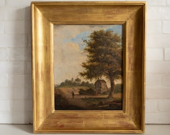 Antique Early 19th Century Countryside Painting in Gold Frame  - Oil Painting on Canvas