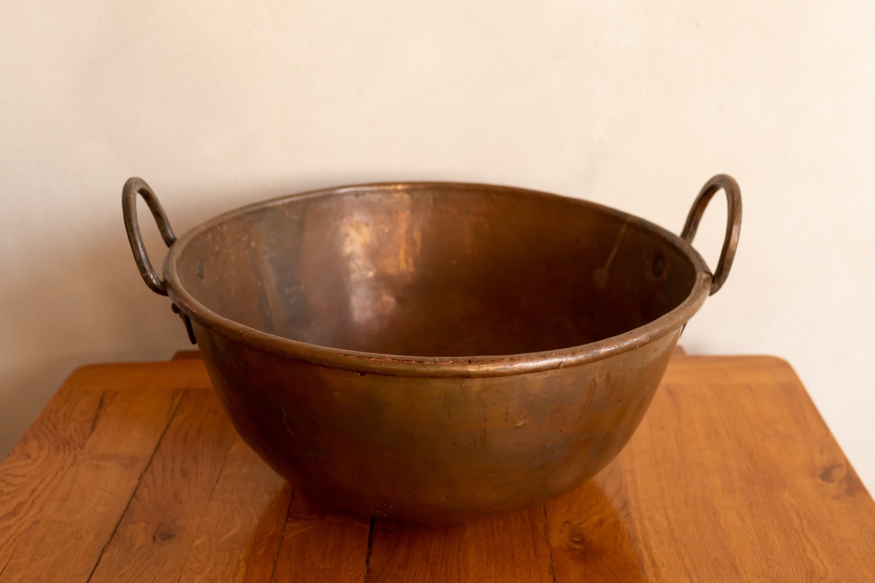 Pierre Vergnes 41cm Copper Mixing Bowl Hammered - 2 Cast Iron Handles -  French Copper Studio