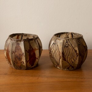 A 1970s Pair of Vintage Leather Painted Candle Holders image 2