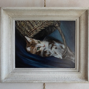 Antique Cat Portrait Oil Painting, Cat Oil Painting, Antique Pet Portrait, Animal Oil Painting, Original Cat Art, Signed, Framed Painting