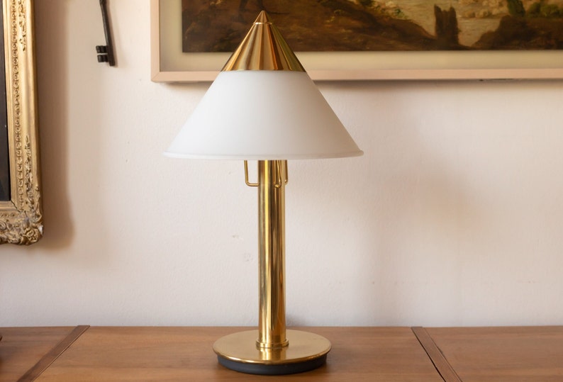 1990s Glasshutte Limburg Brass & Opaline Glass Vintage Table Lamp / Light Lamp 2 of 2 available image 1