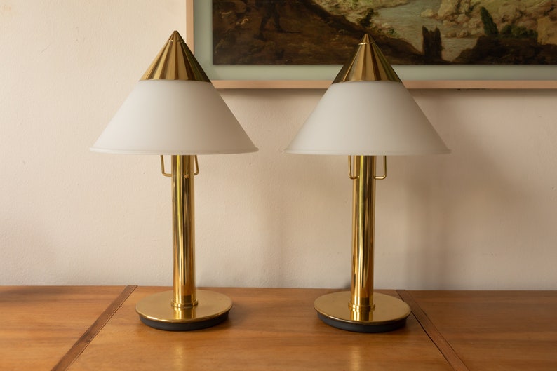 1990s Glasshutte Limburg Brass & Opaline Glass Vintage Table Lamp / Light Lamp 2 of 2 available image 6