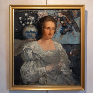 Antique Portrait Oil Painting, Antique Portrait of a Woman, Antique Dutch Portrait Oil Painting plus Original Antique Japan Woodblock Prints