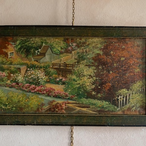 Antique landscape Oil painting, Antique Flower Garden Painting, Antique Village Oil Painting, Flower Nature, Antique Original Canvas, Signed