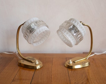 1950s - A Pair of Vintage MCM Small Brass & White Bedside Lamps
