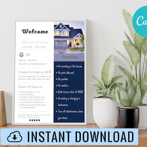 Airbnb Welcome Sign, Vacation Rental Printable, Things to Know, Editable Template, Guest Arrival Poster,  House Rules, Wifi Info Sheet, VRBO