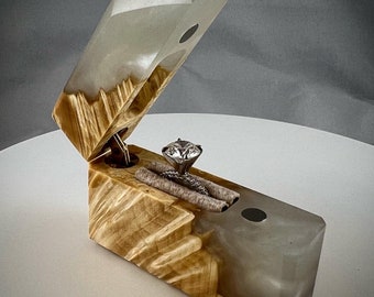 Handmade Wood & Pearl Epoxy Engagement Ring Box