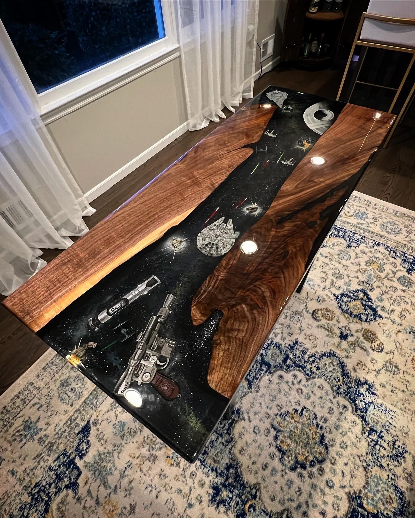 Hand-Painted Star Wars Epoxy River Table: Live Edge Walnut Console