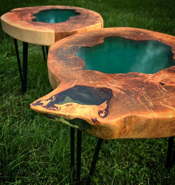 Epoxy Live Edge Ocean End Table Side Table Night Stand Bar Table