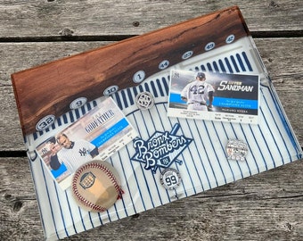 Handmade New York Yankee Epoxy Resin Serving Board: Baseball Bar Tray.