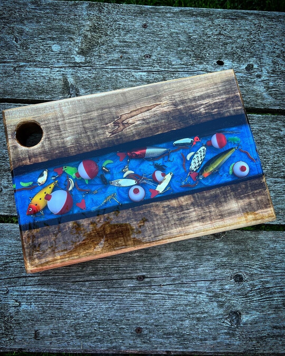Fishing Inspired Bar Tray Fishing Sport Epoxy Resin Serving Board