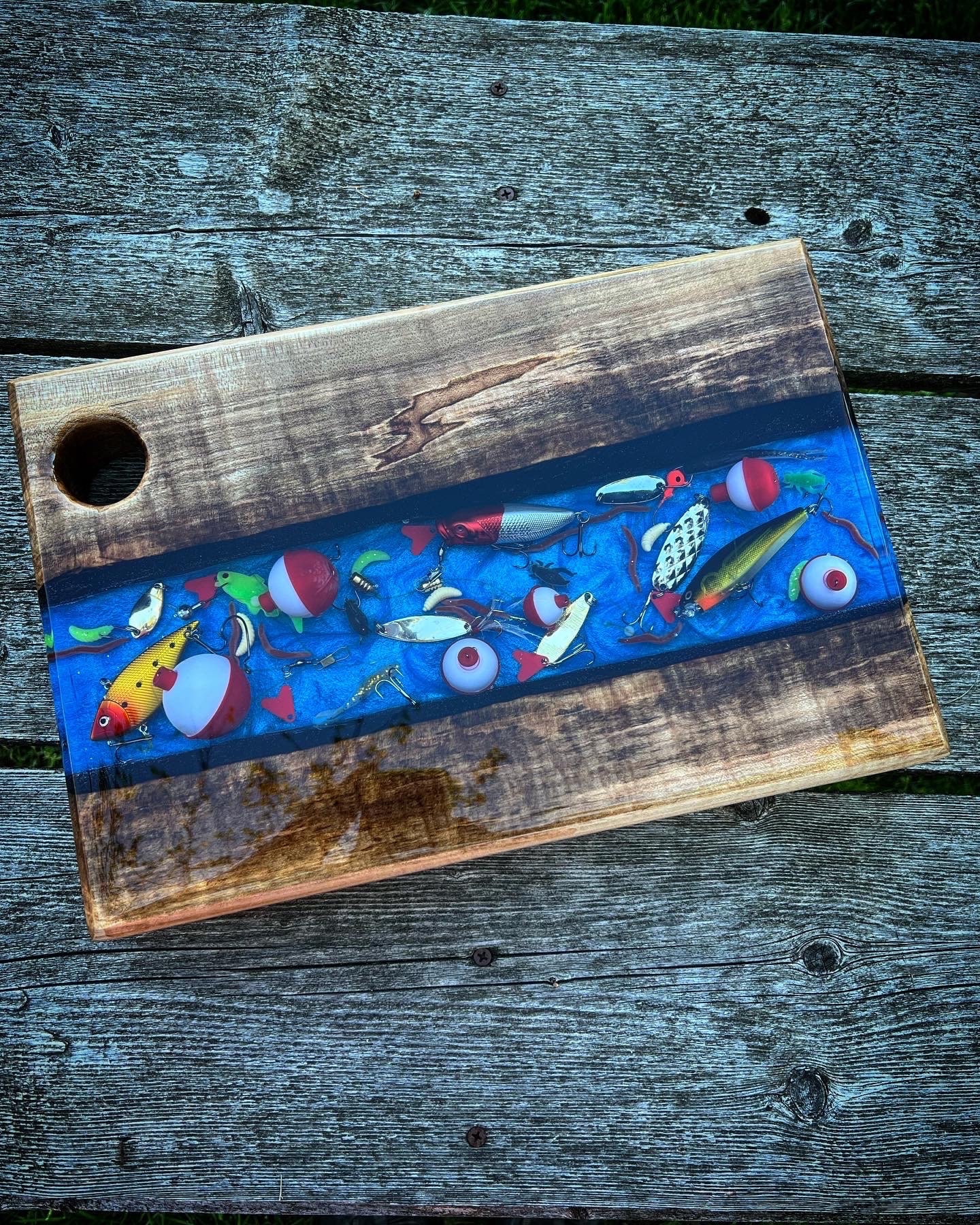 accent tray with fishing lures Epoxy Resin Serving Board: Fishing Lure Charcuterie Board