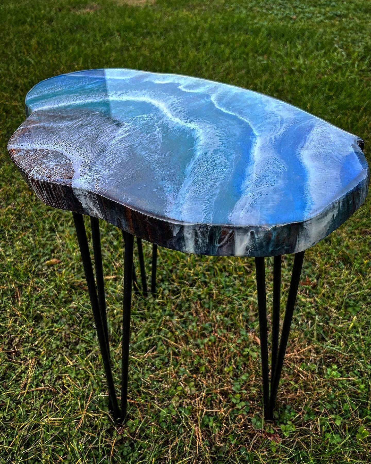 Epoxy Live Edge Ocean End Table Side Table Night Stand Etsy