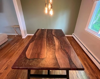 Handmade Live Edge Black Walnut Epoxy River Dining Table.