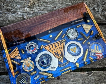 Handmade Police Officer Epoxy Resin Serving Tray: Law Enforcement Gift