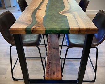 Handmade Black Walnut River Table Island: Epoxy Resin Kitchen Island.