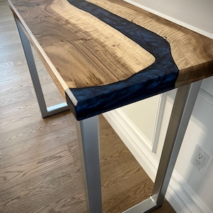 Handmade Live Edge Black Walnut Epoxy River Console Table.