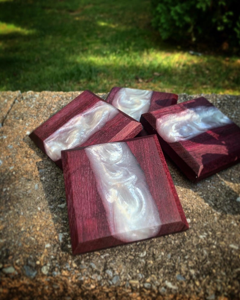 Purple Heart Epoxy/Wood River Table Coaster Set/Exotic Wood Etsy