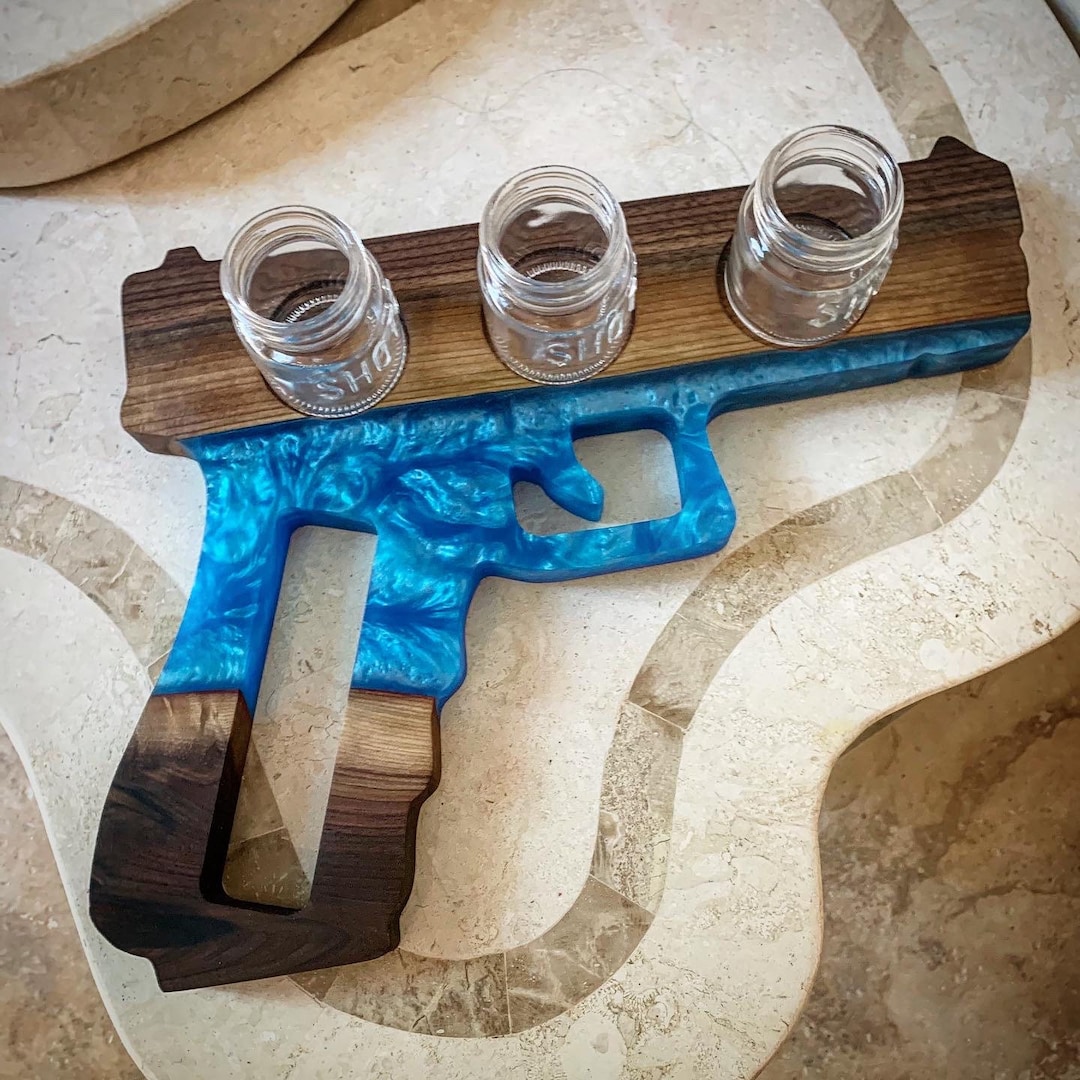 Epoxy Shot Glass Bar Flight Serving Board glock Pistol Alcohol Serving