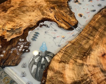 Handmade Star Wars Epoxy River Table: Live Edge Black Walnut, Battle of Hoth.
