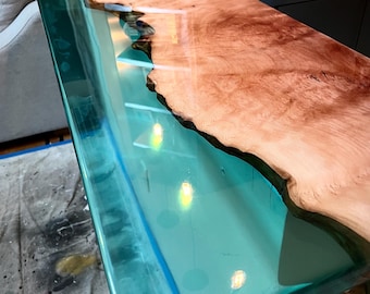 Canyon River Epoxy Bar Top – Handcrafted Clear Blue Resin Countertop, Custom Size