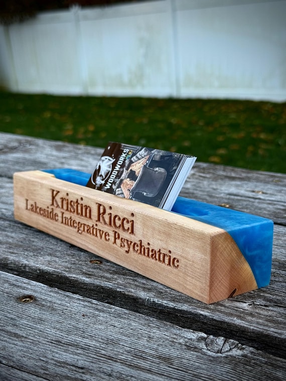 Personalized Wood & Epoxy Business Card Holder: Engraved Name