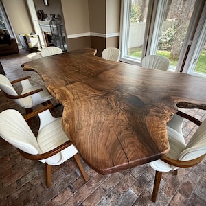 Handmade Maple Live Edge Dining Table with Metal Base.