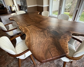 Handmade Maple Live Edge Dining Table with Metal Base.