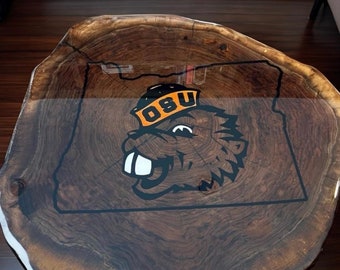 Epoxy Walnut Live Edge Coffee Table: Custom Engraved Slab Table.